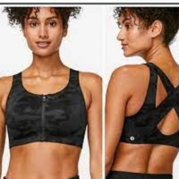 lululemon athletica Other - Lululemon Camo Black Enlite Bra Zip Front High Support Running 36D Sports Bra